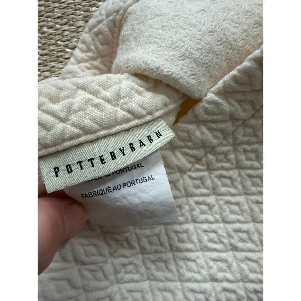 Pottery Barn Organic Cotton pick stitch Quilted Pillow Sham Ivory Portugal
